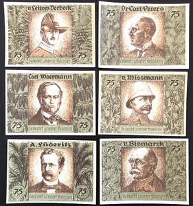 RARE COMPLETE SET GERMAN EMPIRE COLONIES NOTGELD! BISMARK, EXPLORERS & OVERLORDS - Picture 1 of 2