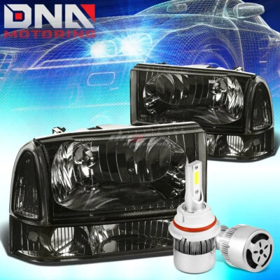 FARO CARCASA AHUMADA + ESQUINA TRANSPARENTE + LED BLANCO 9007 HID + AJUSTE VENTILADOR 99-04 SUPERDUTY Foto 1 de 4