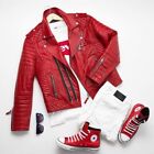 Men's Pure Genuine Lambskin Leather Jacket Red Slim Fit Biker Motorcycle Jacket