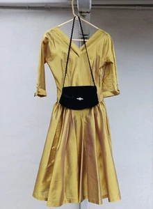 Vintage 1950er Jahre Metallic Gold Partykleid XXS Seidenshantung - Bild 1 von 12
