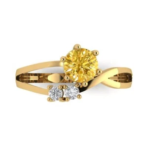 0.87 cttw Round-Cut Natural Citrine 3 Stone Engagement Ring (14K Yellow Gold) - Picture 1 of 11