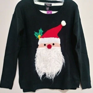 Suéter de Navidad para mujer conectado Santa, negro, blanco a rayas TALLA: M - Imagen 1 de 5