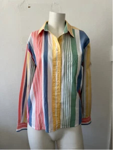 Women's Talbots Multicolor retro 90s cotton colorful funky button down shirt - Picture 1 of 8