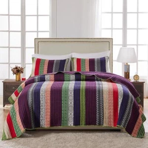 Greenland Home Fashions Quilt Set Full/Queen Reversible Multi-Colored (3-Piece) - Picture 1 of 4
