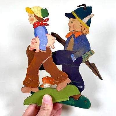 2 Vorkriegs-Figuren 1930er Märchen-Holzbilder 17+19cm Hans Im Glück Junge Kind • 12.99€