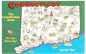 c1960s Connecticut, the Constitution State~ Vintage Unused CT State Map Postcard - Picture 1 of 2
