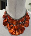 Express Orange Mother Of Pearl Layered Disk Statement Necklace