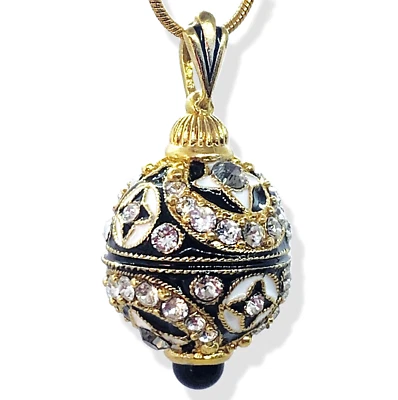 Traditional Cloisonne Enamel Faberge Egg Pendant Swarovski Crystals Onyx Gold - Image 1 of 4