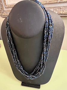 Fantástico collar bohemio vintage de vidrio con cuentas de múltiples capas azul para mujer - Imagen 1 de 5