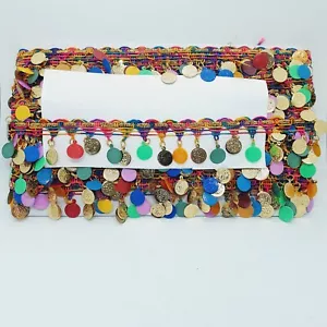 35mm multi rainbow Coin trim braid embroidered ribbon applique BELLYDANCE - Picture 1 of 2