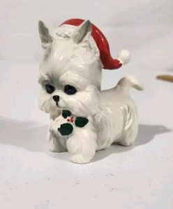 Vintage Lefton Scottish Terrier Scottie Dog Santa Hat Christmas Figure - Picture 1 of 9