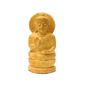 Handmade Wooden Lord Buddha Idol – Smooth Intricately Carved Statue - Picture 1 of 5