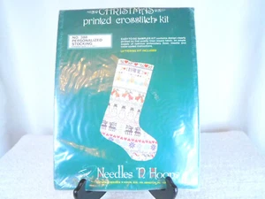 Needles N Hoops Christmas Printed Cross Stitch Kit 11"x16.5" Stocking #388 - Picture 1 of 5