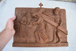 Estación de la Cruz tallada en madera, 'Simón ayuda a Jesús' (CU391) cáliz co - Imagen 1 de 12