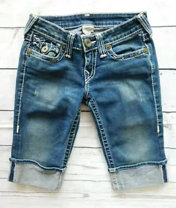 True Religion Dark Wash Cuffed Bermuda Denim Jeansshorts - Größe 26 - Bild 1 von 4