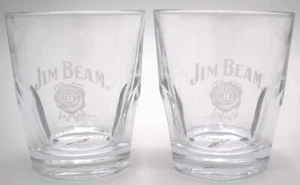 Set of 2 Jim Beam Etched Whiskey Glasses | 3.75" Rocks Tumblers Barware - Picture 1 of 16