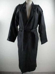 Wilda Mens L Black Leather Full Length Trench Coat Duster Double Breasted Belted - Picture 1 of 21