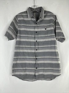 Travis Mathew Button Up Shirt Mens Size M Gray Striped Short Sleeve Casual  - Picture 1 of 15