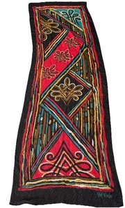 Bob Mackie Wearable Art Chiffon Imperial Oblong Silk Scarf Multi Red 21”x 67” - Picture 1 of 8