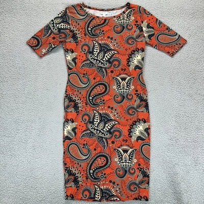 Платье-футляр LuLaRoe оранжевое черное размер M пейсли рукав 3/4 эластичное с цветочным рисунком - Изображение 1 из 4