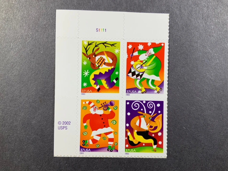 US Stamps, Scott #3821-24 Plate Block 37c Christmas Holiday Music 2003 XF/S M/NH - Image 1 of 1
