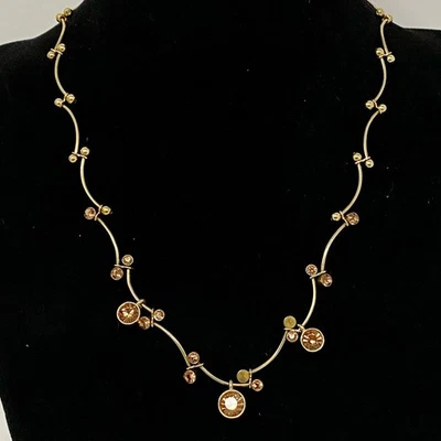 Винтажный подписанный GIVENCHY золотистый топаз цвет кристаллы арки цепочка изящное ожерелье - Изображение 1 из 4