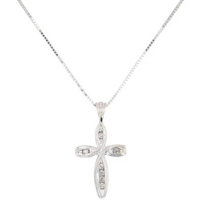 Colgante Cruz Religiosa Diamante .11ctw en Collar Oro Blanco 10k 2.71 Gramos Foto 1 de 4