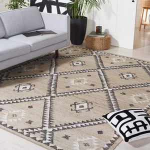 Kilim Collection Area Rug - 9' x 12', Grey & Black, Handmade Flat Weave Jute,... - Picture 1 of 6