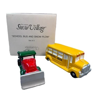 Department 56 Snow Village Set of 2: School Bus and Snow Plow #51373 Mint in Box - Picture 1 of 6