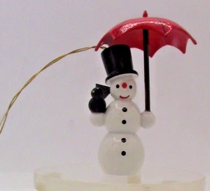 Erzgebirge Snowman with Blackbird and Umbrella Ornament Vintage East Germany - Picture 1 of 7