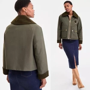 BARBOUR Olive Green Nora Oversized-Collar Utility Jacket NWT Size 14 - Picture 1 of 13