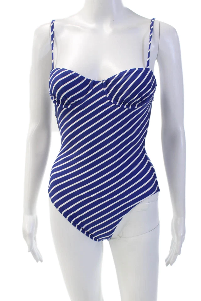 J Crew Womens Striped Print Spaghetti Strap One Piece Bikini Blue Size 0 - Image 1 of 4