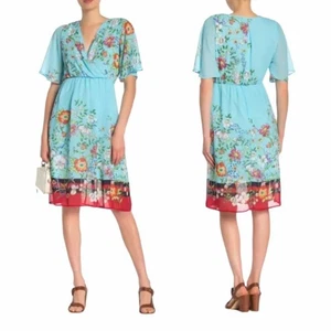 Superfoxx Baby Blue Flutter Sleeve Wrap Midi Dress Size Small - Picture 1 of 11
