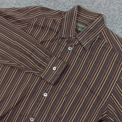 Ermenegildo Zegna Shirt Mens Small Brown Striped Long Sleeve Button Up Modern - Image 1 of 4