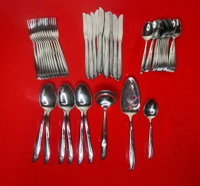 Oneida Twin Star Community Stainless Flatware Silverware MCM Starburst 48 Pieces - Image 1 of 4
