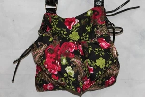 Vintage Wende Umhängetasche mit Blumen & Schwarz Design 3 Taschen innen & außen - Bild 1 von 8