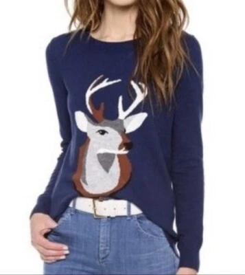 Suéter para mujer Madewell mezcla de lana estampado de renos azul marino talla XS Foto 1 de 4