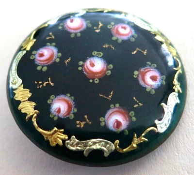 LG Med Pretty Foiled Guilloche Enamel Button - Pink Roses - Image 1 of 4
