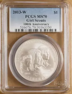 :2013-W S$1 Girl Scouts (1913) Commemorative-Dollar PCGS MS70 Rarity R3 Top Pop - Picture 1 of 2