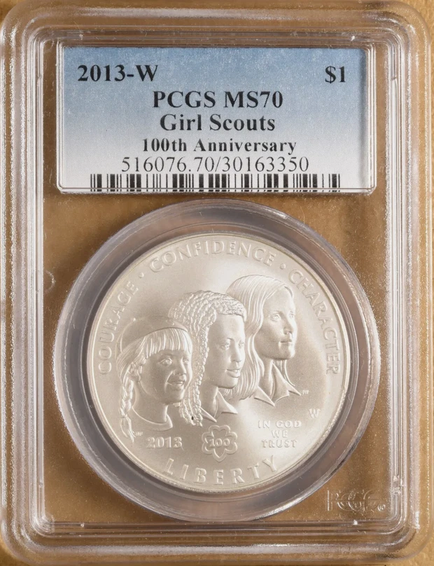 :2013-W S$1 Girl Scouts (1913) Commemorative-Dollar PCGS MS70 Rarity R3 Top Pop - Image 1 of 2