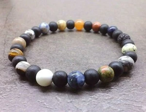 Men's Stone Wood Bead Stretch Bracelet Prayer Energy Chakra Yoga Bohemian Surfer - Picture 1 of 2