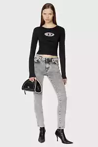 $295 Designer DIESEL Women Babhila Skinny Ash Grey Low Rise Denim Jeans 27 - Picture 1 of 13