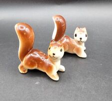 Vintage Pair of Brown Ceramic Squirrel Figurines Made In Japan 