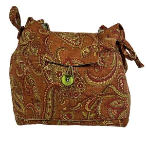 Bolso de Hombro Naranja/Verde Paisley Tela Cartera Cierre de Botones Verde Floral Interior - Imagen 1 de 18