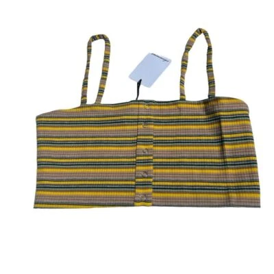 Olivaceous crop top tank top lined ribbed knit stripped taupe yellow size medium - Image 1 of 4
