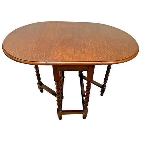 Antique Barley Twist Gate Leg Kitchen Table Drop side Leaf Rare Oval Tiger Oak Cover