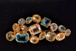 Spilla cristallo Swarovski vintage multifaccettata firmata tono oro - 2,75 pollici - Foto 1 di 9