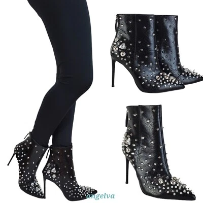 Steve madden viceroy studded gems pointed toe stiletto heel boots black - Image 1 of 4