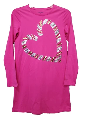 Vestido camiseta manga longa Lands' End feminino rosa lantejoulas coração tamanho M (10-12) - Imagem 1 de 4