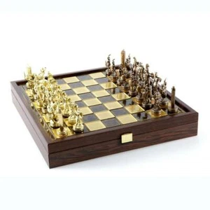 Manopoulos Greek Mythology Chess Set - Brass Copper Pawns - Brown Board - Picture 1 of 5